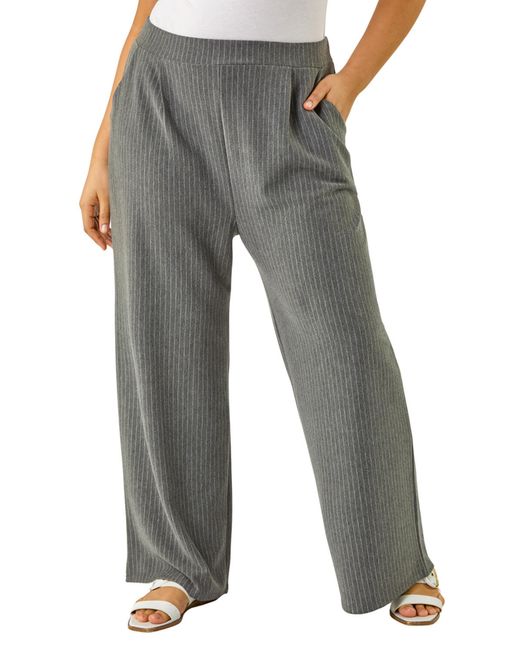 Roman Gray Curve Pinstripe Elastic Waist Trouser