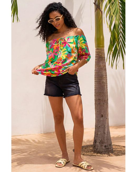 Roman Green Floral Print Bardot Top