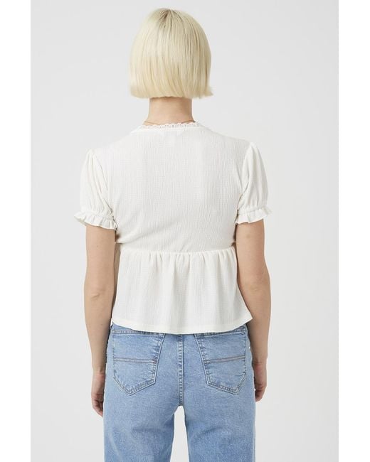 Brave Soul White Bow Detail V-Neck Short Sleeve Top