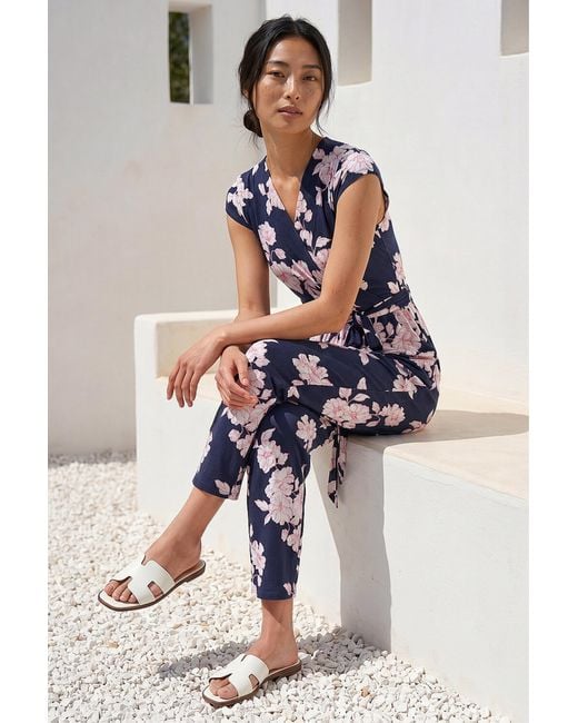 Roman Blue Petite Floral Jumpsuit