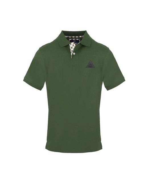 Aquascutum Green Collared Neck Short Sleeve Polo Shirt for men