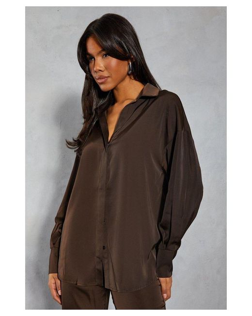 MissPap Brown Satin Relaxed Shirt
