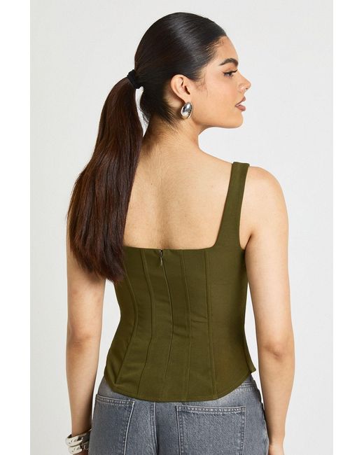 Boohoo Green Structured Crepe Corset Top