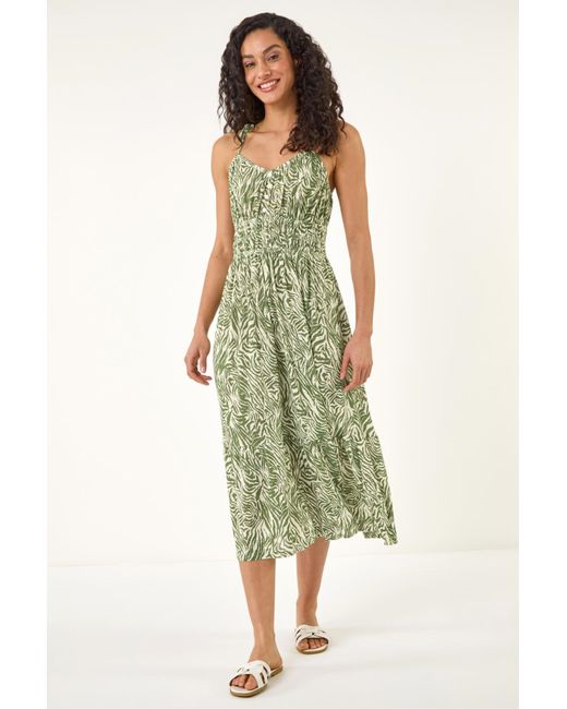 D.u.s.k Green Abstract Print Strappy Midi Dress