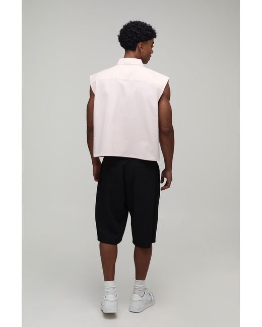 BoohooMAN Natural Oversized Boxy Extreme Crop Sleeveless Oxford Shirt for men