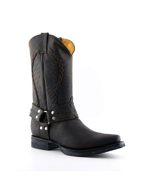 Grinders Black Leather Cowboy Boot-Galveston for men