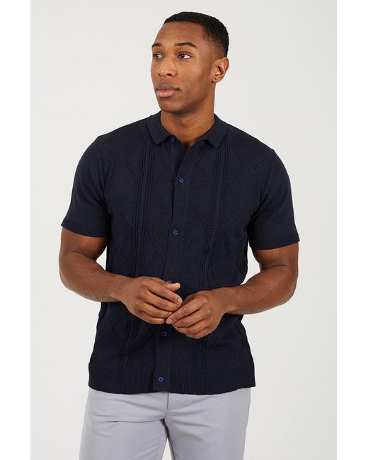 Brave Soul Blue Revere Collar Knitted Polo Shirt for men