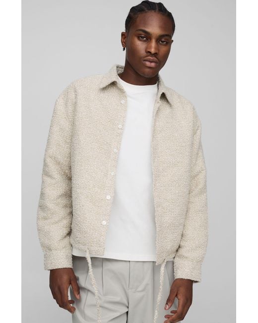 BoohooMAN Natural Regular Bungee Hem Boucle Overshirt for men