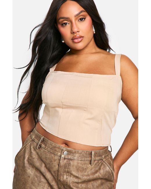 Boohoo Brown Plus Square Neck Seam Detail Corset