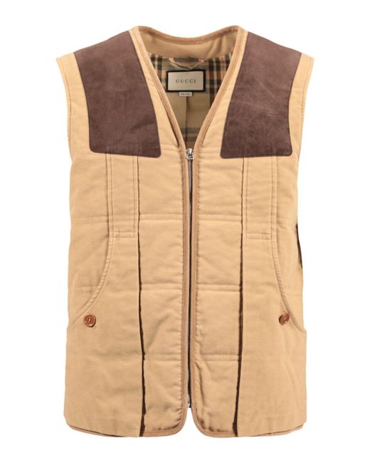 Gucci Brown Moleskin Vest With Suede Details