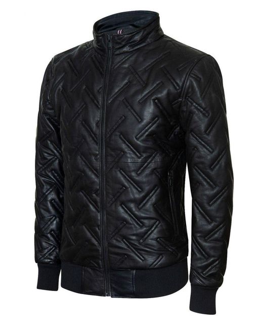 Infinity Leather Black Bomber Quilted Jacket for men