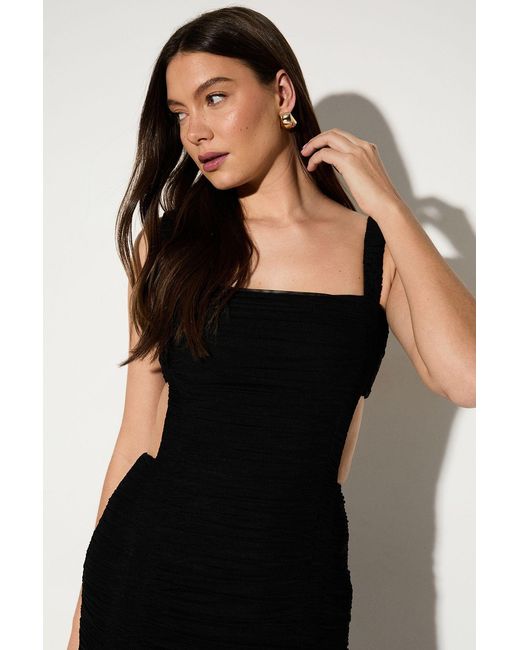 MissPap Black Open Back Mesh Ruched Maxi Dress