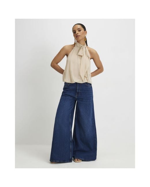 River Island Blue Wide Leg Jeans Petite High Waisted Soft