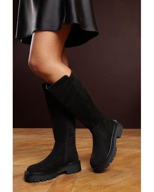 Where's That From Black Wheres 'Jenica' Knee High Low Block Heel Boots With Elasticated Back Panel