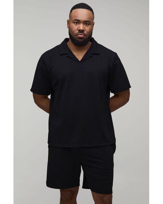 BoohooMAN Blue Plus Short Sleeve Jersey Herringbone Polo Shirt & Set for men