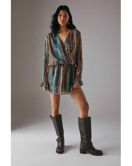 Warehouse Gray Hcd Chiffon Wrap Drop Waist Mini Dress