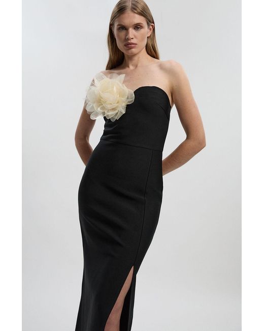 Karen Millen Black Figure Form Bandage Rosette Knit Midi Dress