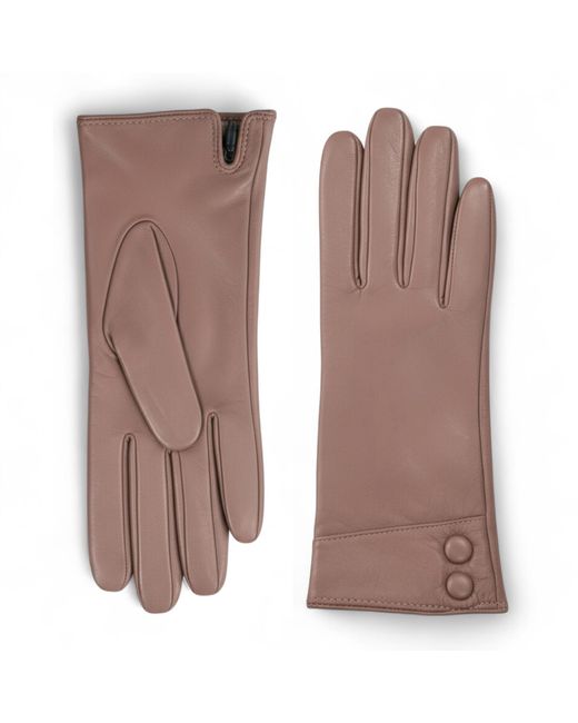 Infinity Leather Brown Italian Soft Wool Lining Winter Button Design Driving Gloves