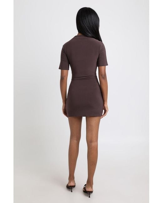 Boohoo Purple V Neck Wrap Detail Mini Dress