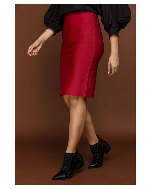 Conquista Red Fitted Stretch Skirt By Si Fashion