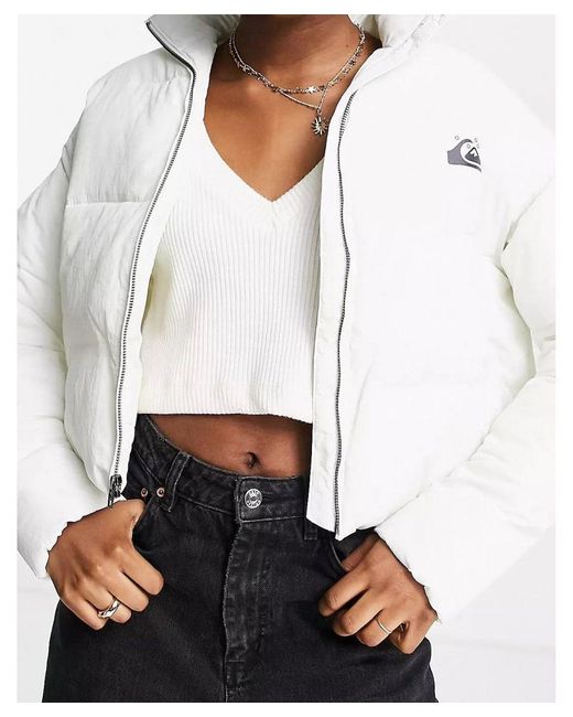 Quiksilver Cropped Puffer Jacket In White