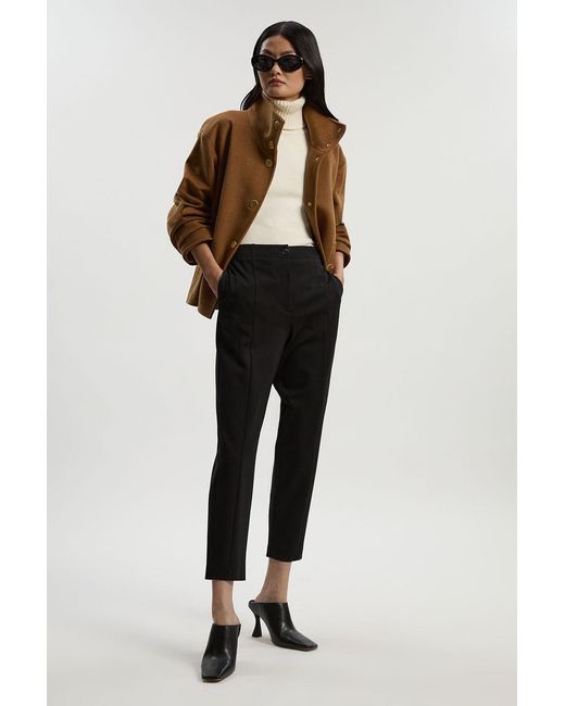 Karen Millen Black Ponte And Pu Mix Tailored Slim Leg Trouser