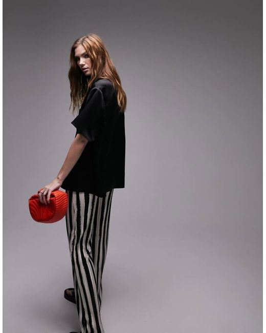 TOPSHOP Black Satin Short Sleeve Shirt