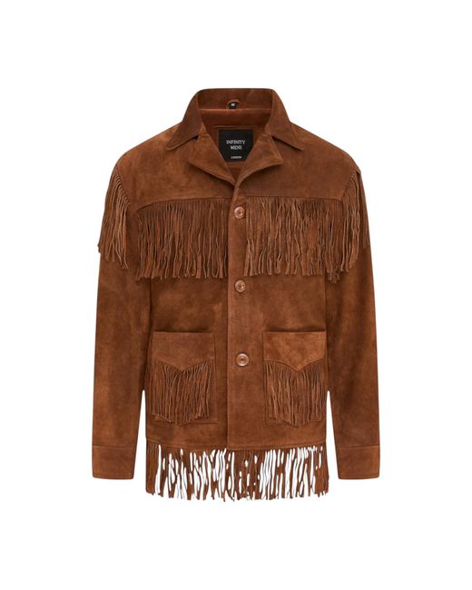 Infinity Leather Brown Western Retro Cowboy Suede Fringe Jacket for men