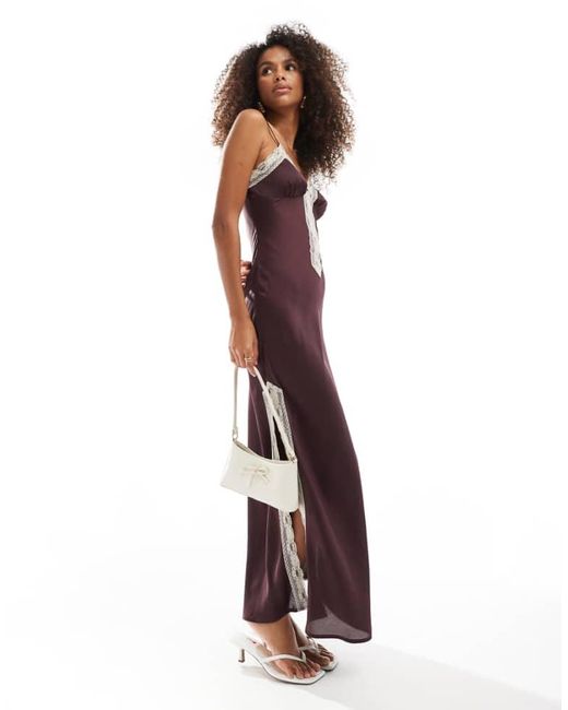 Miss Selfridge Brown Lace Insert Cami Maxi Dress