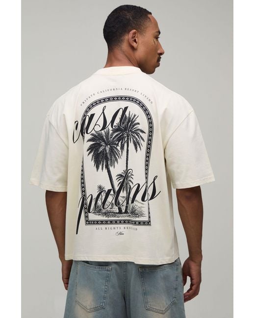 BoohooMAN Gray Oversized Boxy Casa Palms Print T-Shirt Cotton for men