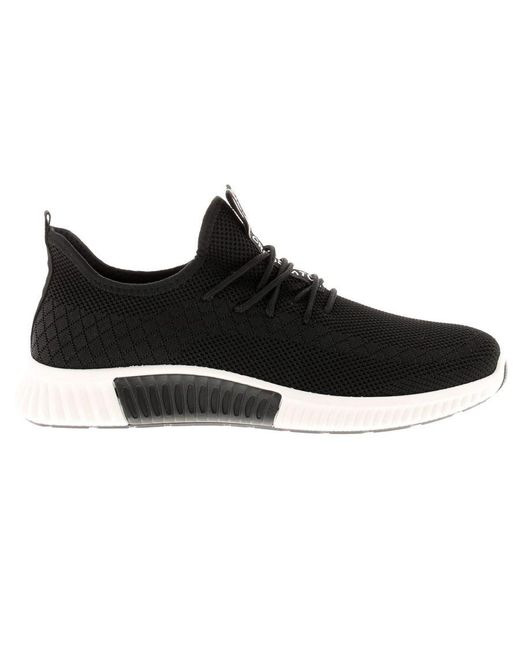 Crosshatch Black Mesh Upper Lace Up Trainer With Knit Effect And Woven Branded Taping To Tongue for men