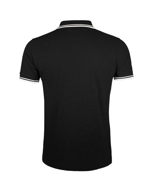 Sol's Black Pasadena Tipped Short Sleeve Pique Polo Shirt Cotton for men