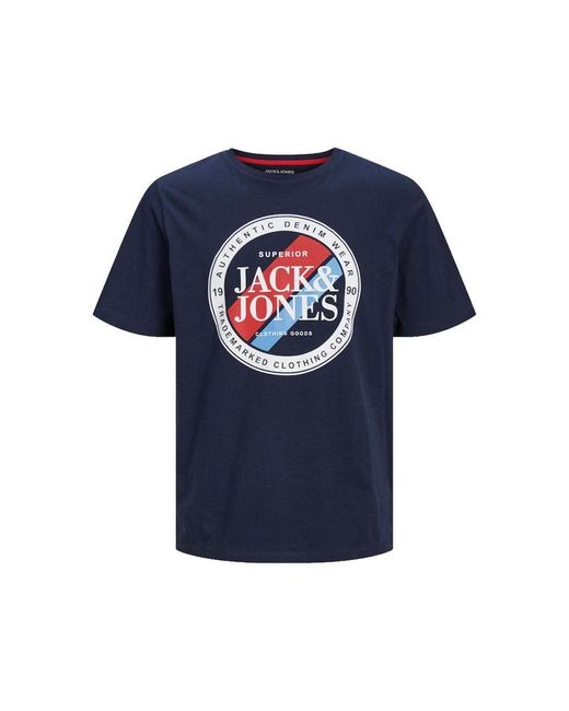 Jack & Jones Blue Crew Neck Logo T-Shirts for men