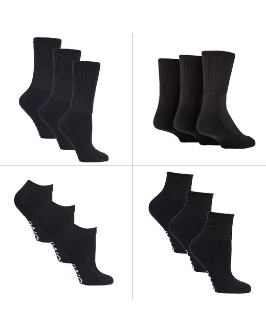 IOMI 12 Paar Pack Diabetiker Socken Ganzjährig Bundle Set in Black für Herren