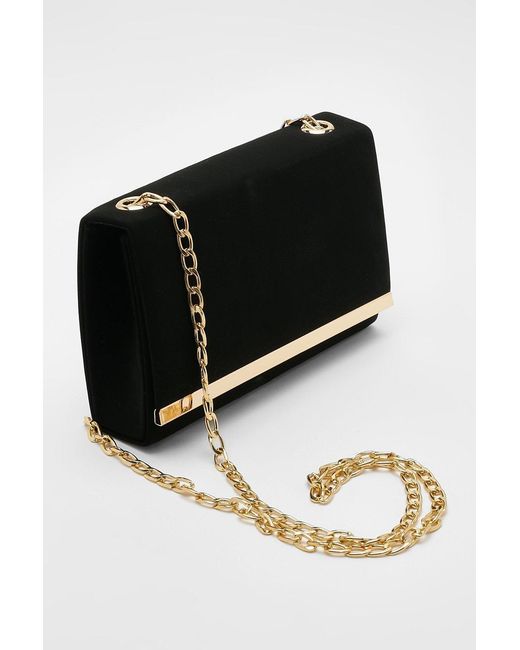 Boohoo Black Structured Hardware Detail Clutch Bag And Chain