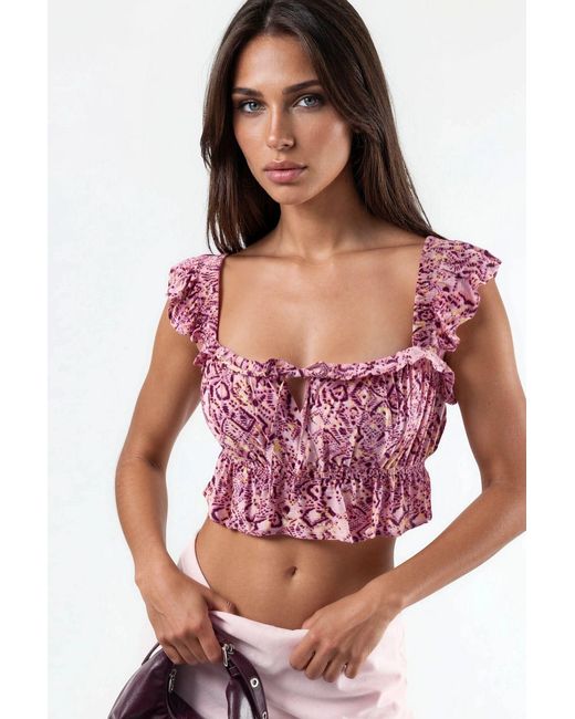 Busem Red Frilly Square Collar Printed Blouse