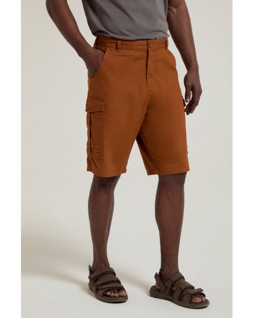 Mountain Warehouse Brown 'Lakeside' Twill Cotton Cargo Shorts With Multiple Pockets for men