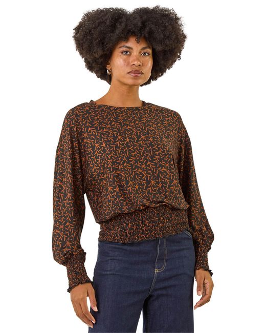 Roman Blue Abstract Print Shirred Top