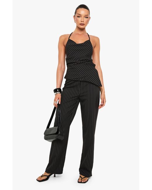 Boohoo Black Woven Striped Halter Co-Ord