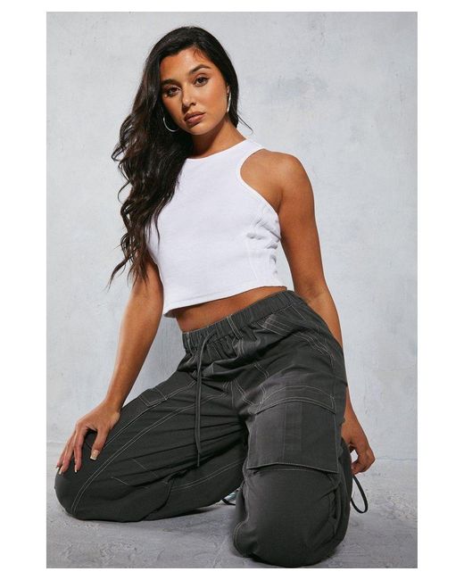 MissPap White Ribbed Contrast Racer Crop Top
