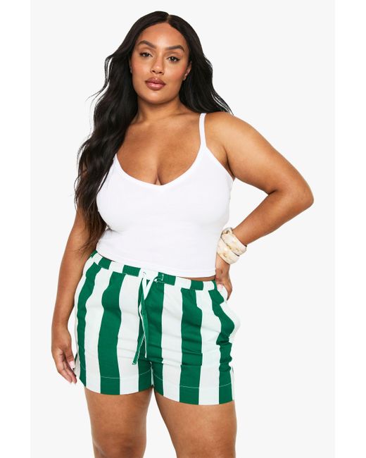 Boohoo Plus Wide Stripe Woven Flippy Shorts in Green Lyst UK