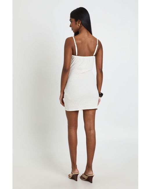 Boohoo White Textured Drape Wrap Front Mini Dress