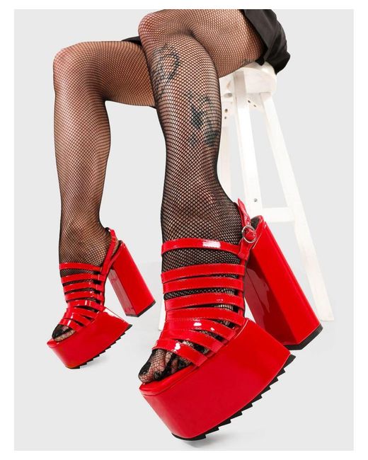 Lamoda Red Platform Sandals Out With A Bang Round Toe High Heels Strap