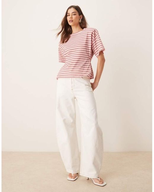 ASOS Pink Stripe Cinched T Shirt With Shoulder Pads
