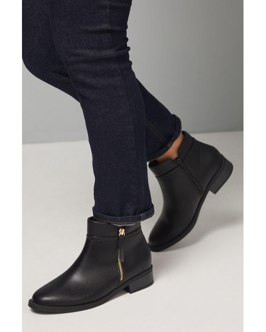 Good for the Sole Black Wide Fit Mira Material Mix Zip Low Heel Ankle Boots