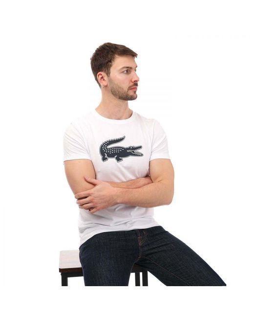 Lacoste Sport 3d Print Crocodile Jersey T-shirt In White Navy voor heren