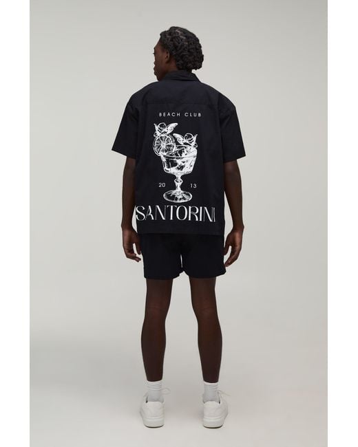 BoohooMAN Black Regular Fit Short Sleeve Santorini Shirt And Relaxed Set for men