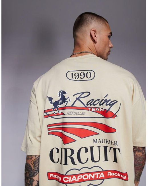 ASOS Gray Oversized T-Shirt With Racing Graphic for men