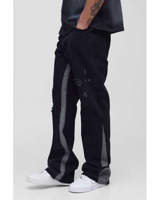 BoohooMAN Blue Tall Slim Flare Distressed Gusset Panel Jeans for men