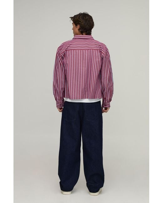 BoohooMAN Oversized Embroidered Boxy Long Sleeve Stripe Shirt for men